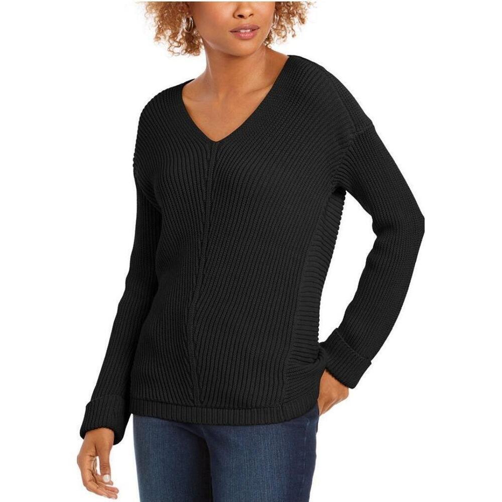 NWT Charter Club Petite Sweater Cotton Black MP